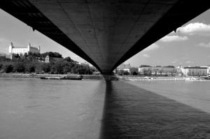 Monochrome, Bridge, River, Castle, Slovakia, Bratislava, Architecture, Ship, Shadow wallpaper thumb
