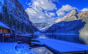 Winter, Banff National Park, Alberta, Canada, lake, snow, house wallpaper thumb
