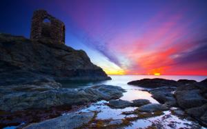 Sunset Ruins Rocks Stones Ocean HD wallpaper thumb