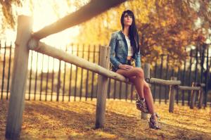 Woman, Model, Sitting, Fence, Park, Autumn, Long Legs wallpaper thumb