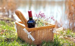 Wine and baguette in the basket wallpaper thumb