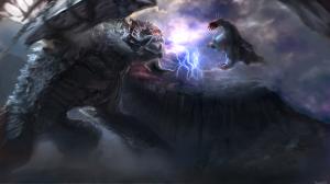 Dota Monster Giant Lightning Drawing Fight HD wallpaper thumb