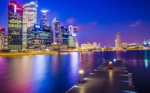 Singapore, Asia city, night, dock, skyscrapers, lights wallpaper thumb