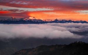 Landscape, Nature, Mountain, Sunset, Mist, Snowy Peak wallpaper thumb