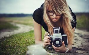 Hipster girl taking pictures wallpaper thumb