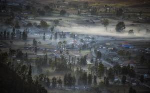 Landscape, Nature, Mist, Valley, Village, Trees, Morning, Indonesia wallpaper thumb