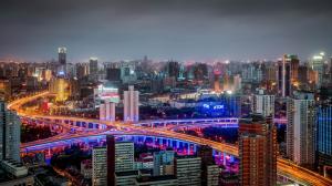 Huangpu, Shanghai, China, buildings, roads, night, lights wallpaper thumb