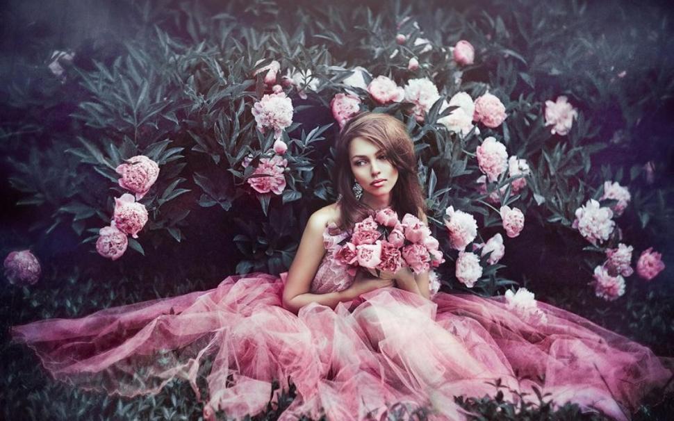 Elegant Girl in pink wallpaper,elegant HD wallpaper,dress HD wallpaper,flowers HD wallpaper,pink HD wallpaper,cute HD wallpaper,1920x1200 wallpaper