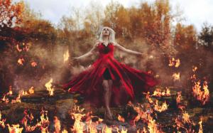 Creative pictures, girl magic power, flame, fire wallpaper thumb