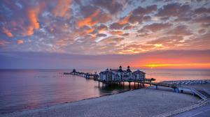 Dock Pier Buildings Sunset Sunrise Nature Sky Clouds Ocean Sea Background Pictures wallpaper thumb
