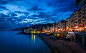 Camogli, Italy, Liguria, house, lights, night, coast, sea wallpaper thumb