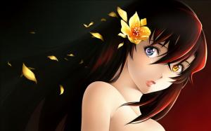 Brunette Face Anime Flower HD wallpaper thumb