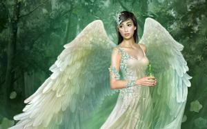 Green wings angel girl wallpaper thumb