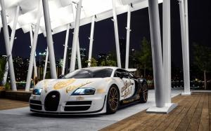 Bugatti Veyron white supercar, lights, night wallpaper thumb