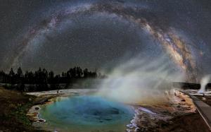 Yellowstone Steam Pond Galaxy Milky Way Stars Night HD wallpaper thumb