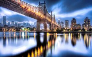 Queensboro Bridge, Roosevelt Island, Manhattan, city night lights wallpaper thumb