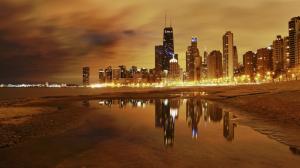 Chicago Buildings Skyscrapers Night Lights HD wallpaper thumb