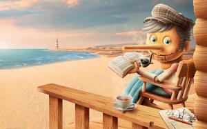 Old Pinocchio on the beach wallpaper thumb
