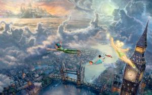 Peter Pan Disney Clouds London Big Ben Tower Bridge Drawing HD wallpaper thumb