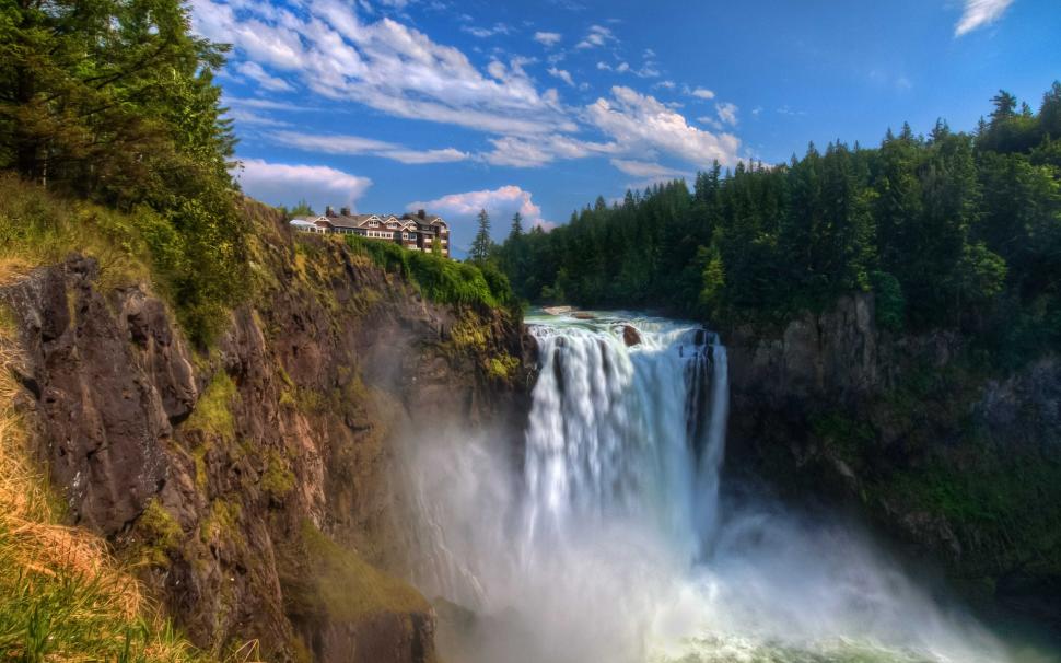 Snoqualmie Falls, waterfall, cliff, house wallpaper,Snoqualmie HD wallpaper,Falls HD wallpaper,Waterfall HD wallpaper,Cliff HD wallpaper,House HD wallpaper,1920x1200 wallpaper