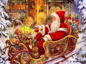 santa claus, sleigh, baby, apple, gifts, holiday, christmas wallpaper thumb