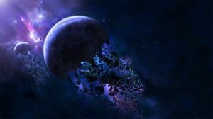 Planet debris, asteroids, blue space wallpaper thumb