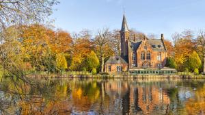 Town in autumn, house, trees, river wallpaper thumb