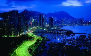 Hong Kong, lights, cityscape, night, city, arhitecture, pier, yacht wallpaper thumb