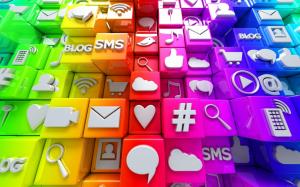 3D Fluo cubes with web icons wallpaper thumb