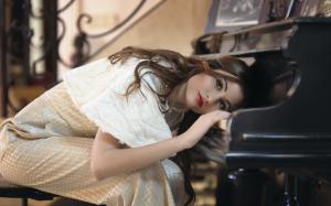 Beautiful girl, piano, music wallpaper thumb