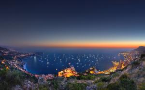 Monaco, city, sea, hill, evening, lights, mountain, boats, house wallpaper thumb