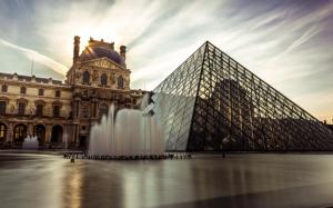 The Louvre Louvre Pyramid Sunlight Fountain Buildings Paris HD wallpaper thumb