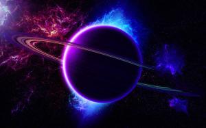 Universe, nebula, planet, ring, light, purple blue color wallpaper thumb