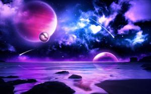 Purple planet meteors in space wallpaper thumb