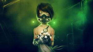 Cyberpunk, Futuristic, Anime Girl, Mask, Green wallpaper thumb