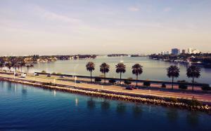 Miami, Florida, USA, sunset, water, road, city wallpaper thumb