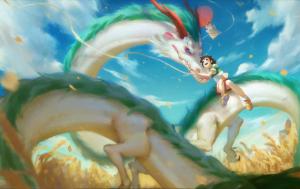 dragon, Princess Mononoke, little girl, sky, Mononoke Hime wallpaper thumb