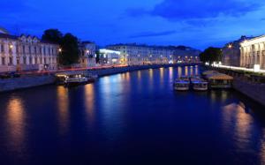 St. Petersburg, Russia, night, lights, river, boats, houses wallpaper thumb