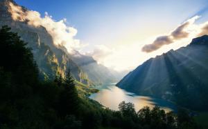 Fjord, Sun Rays, River, Mountains, Nature, Landscape wallpaper thumb