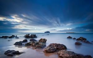 Coast, rocks, dusk, dark clouds, the sea wallpaper thumb
