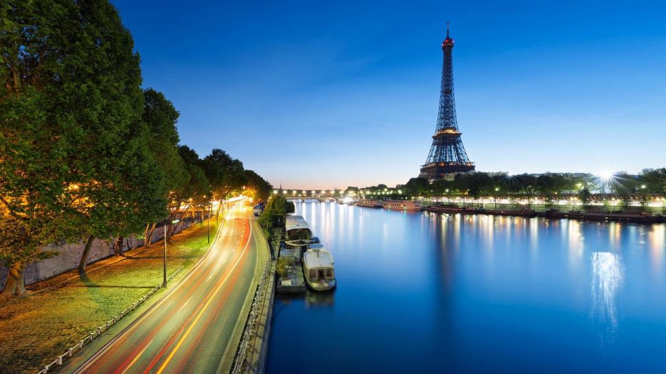 Road Along The Seine To Eiffel Tower wallpaper,lights HD wallpaper,road HD wallpaper,river HD wallpaper,tower HD wallpaper,city HD wallpaper,nature & landscapes HD wallpaper,1920x1080 wallpaper