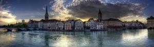 Dusk, houses, river, Zurich, Switzerland wallpaper thumb