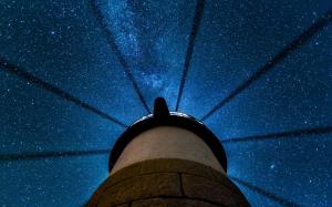 Clyde, Maine, USA, beautiful night, lighthouse, stars wallpaper thumb