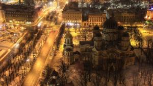 Riga, Latvia, city night, buildings, road, lights wallpaper thumb