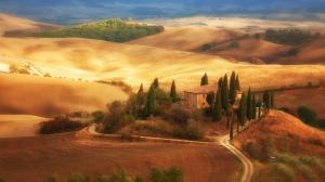 Italy, Tuscany, fields, autumn, house, trees, road wallpaper thumb