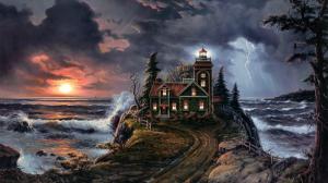Stormy Lighthouse Oil Painting wallpaper thumb