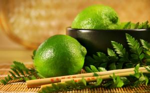 Fresh fruit, lime, green lemon, leaves wallpaper thumb