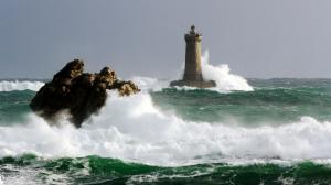 Lighthouse Ocean Wave Rock Stone HD wallpaper thumb