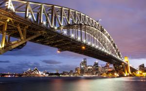 Sydney Sydney Opera House Buildings Bridge Night Lights Ocean HD wallpaper thumb