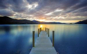 Landscape, sunset, water, sun, lake, dock, birds wallpaper | nature and ...